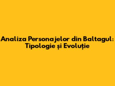 Analiza Personajelor din Baltagul: Tipologie și Evoluție