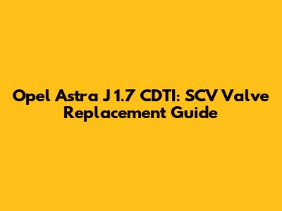 Opel Astra J 1.7 CDTI: SCV Valve Replacement Guide