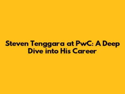 Steven Tenggara at PwC: A Deep Dive into His Career