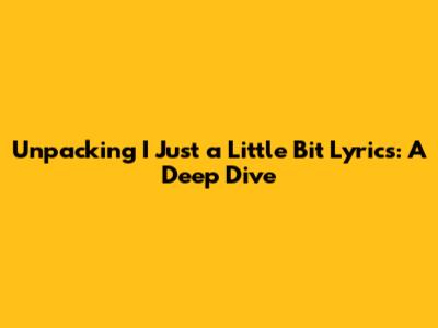 Unpacking 'I Just a Little Bit' Lyrics: A Deep Dive